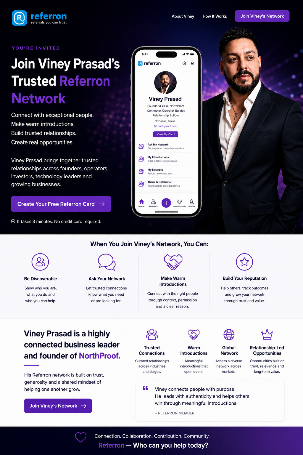 Viney Prasad's Referron network invitation page