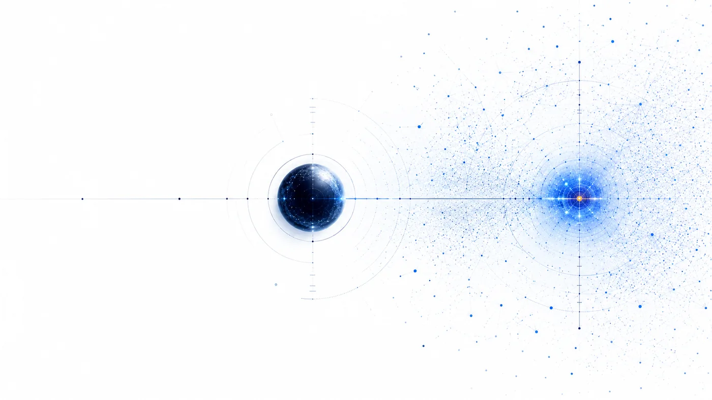 Two intelligence fields aligned along a single precise horizontal axis