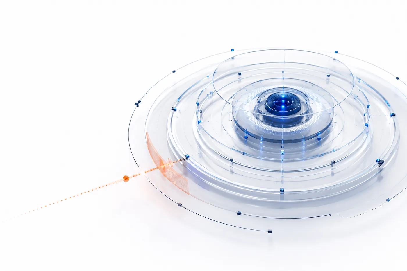 Precision concentric control system rendered in glass and cobalt